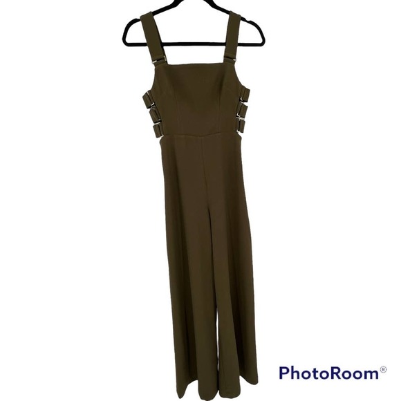ZIMMERMANN Buckle Jumpsuit US 4 Olive Stretch Crepe Cut-Out Wide Leg One-Piece - Picture 11 of 12